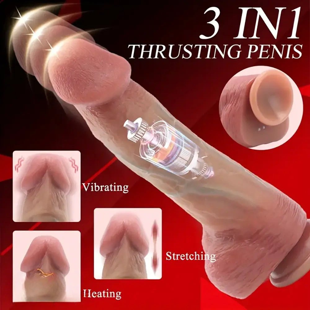 Flesh-tone vibrating and thrusting silicone dildo, photo 1