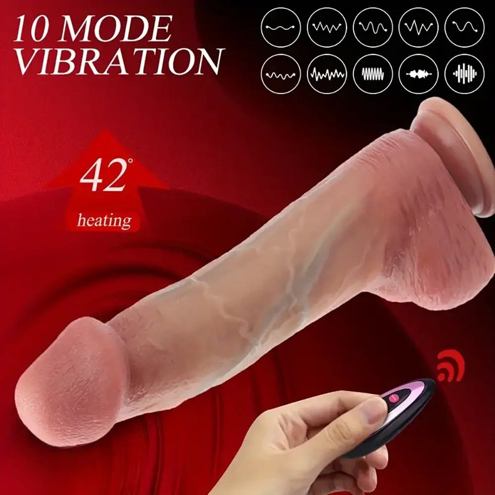 Flesh-tone vibrating and thrusting silicone dildo, photo 2