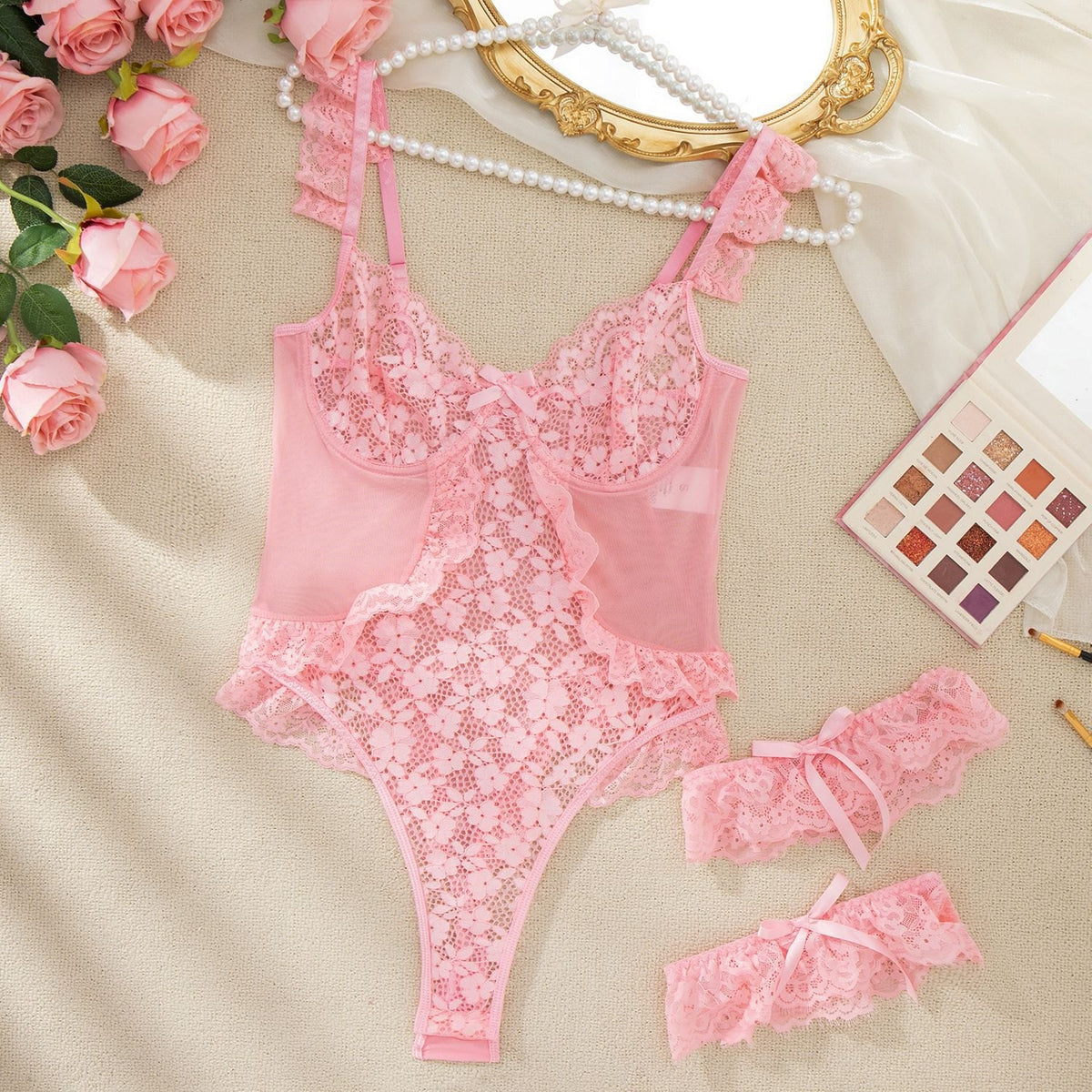 Pink high waist lace shaping bustier