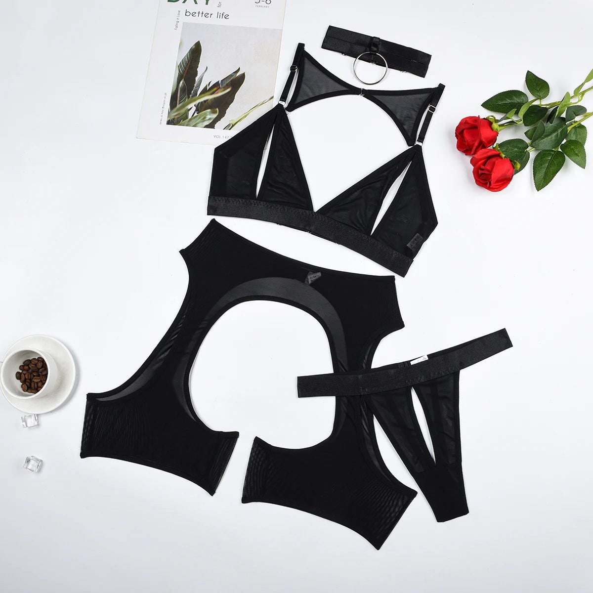 High waist open cup garter set, photo 4