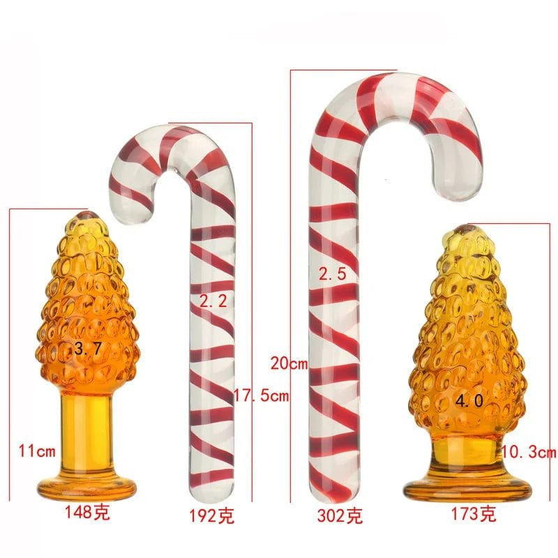 Glass holiday-themed anal plug in tree or candy cane shape, photo 2