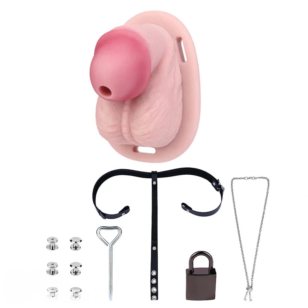 Flesh-tone hollow chastity cage sheath, photo 20