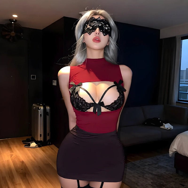 Hollow lace secretary roleplay hip skirt set, photo 6