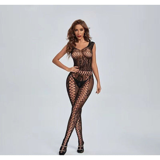 Hollow mesh one piece bodystocking black, photo 2