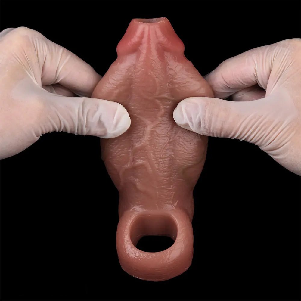 Flesh-tone hollow silicone penis extender sleeve, photo 15