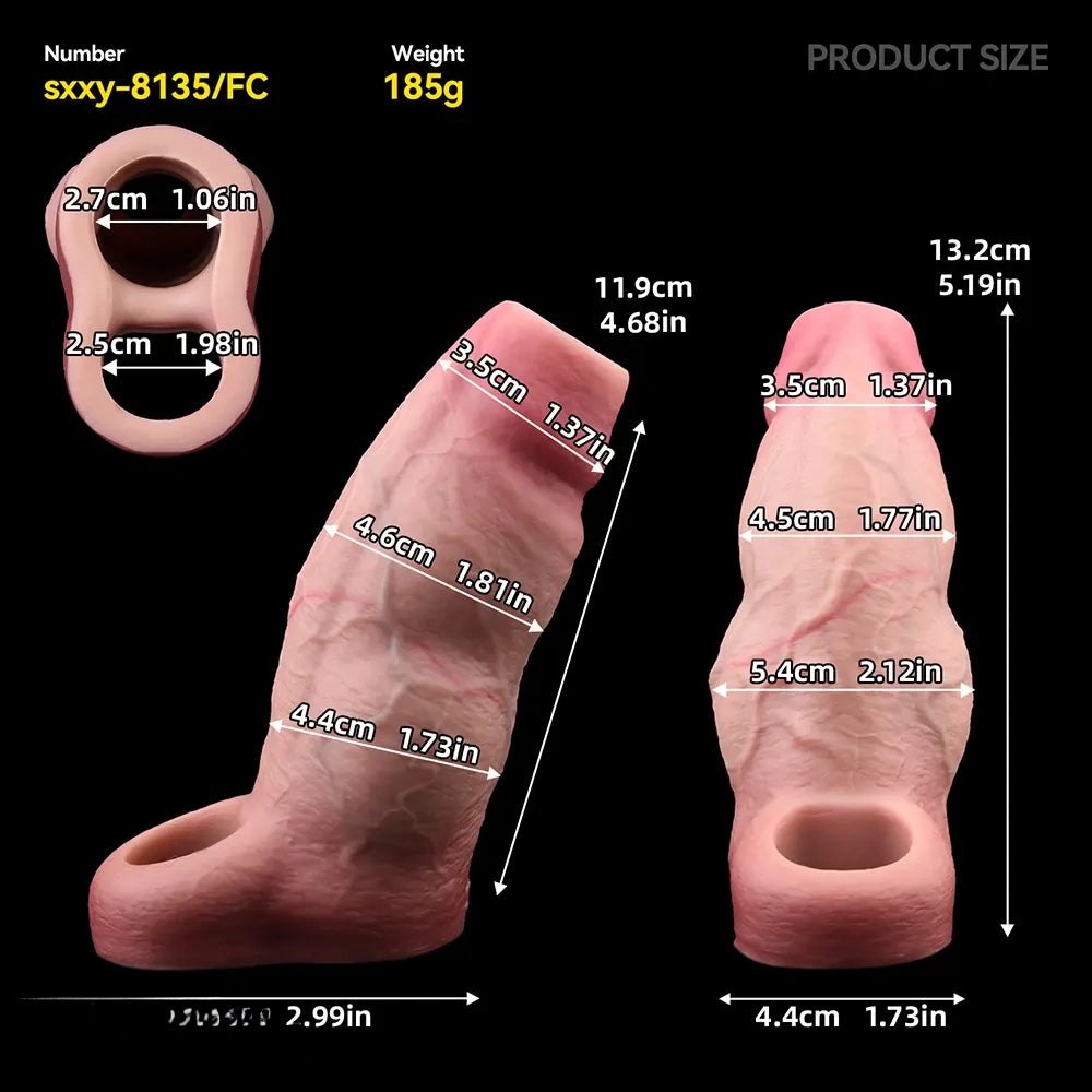 Flesh-tone hollow silicone penis extender sleeve, photo 7