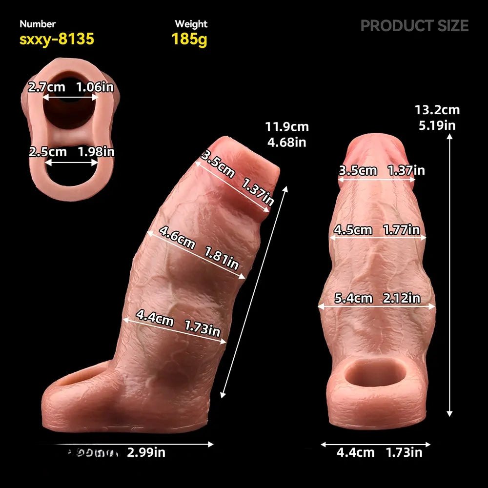 Flesh-tone hollow silicone penis extender sleeve, photo 8