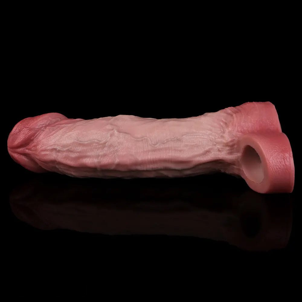 Flesh-tone hollow penis sleeve with ring, photo 12