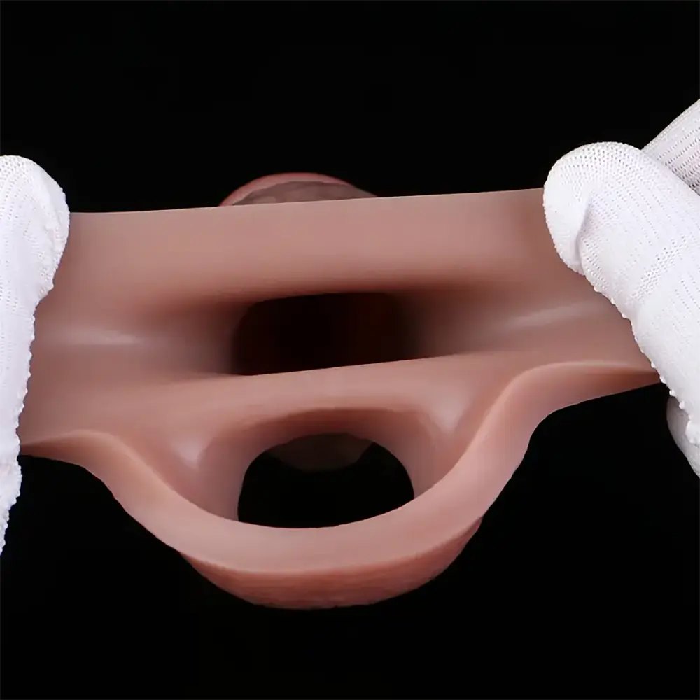 Flesh tone hollow dildo sleeve with ring, photo 9