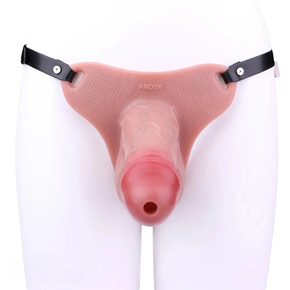 Flesh-tone hollow silicone strap-on dildo with belt straps, photo 12