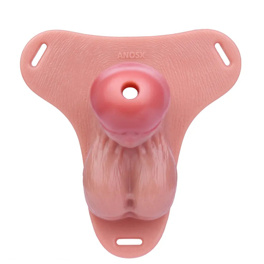 Flesh-tone hollow silicone strap-on dildo with belt straps, photo 13