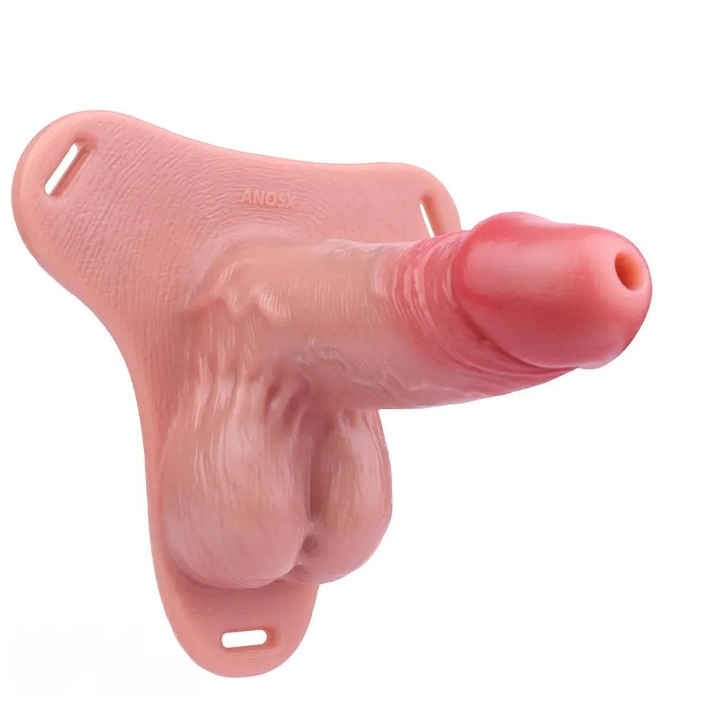 Flesh-tone hollow silicone strap-on dildo with belt straps, photo 4