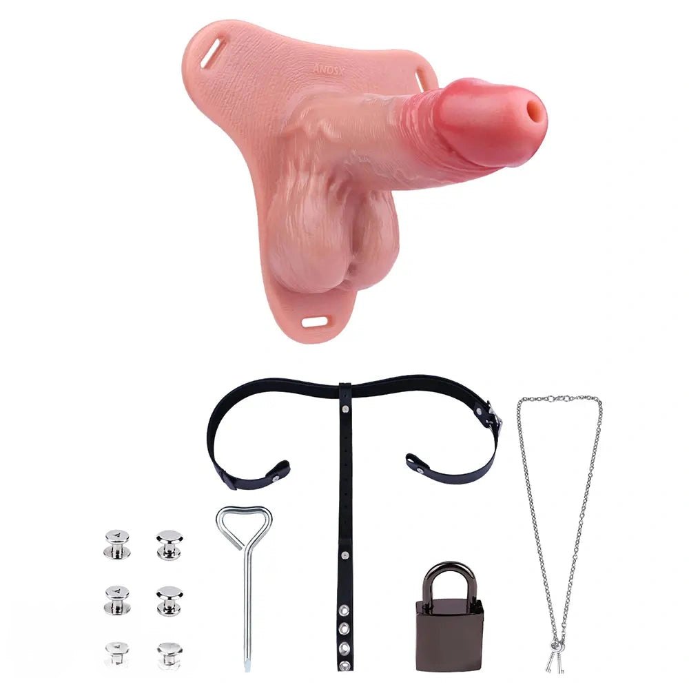 Flesh-tone hollow silicone strap-on dildo with belt straps, photo 6