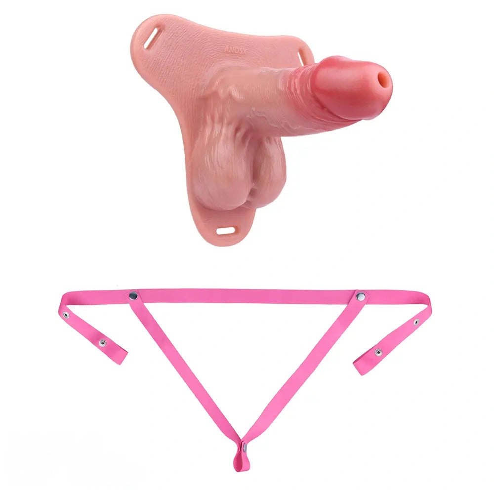 Flesh-tone hollow silicone strap-on dildo with belt straps, photo 7