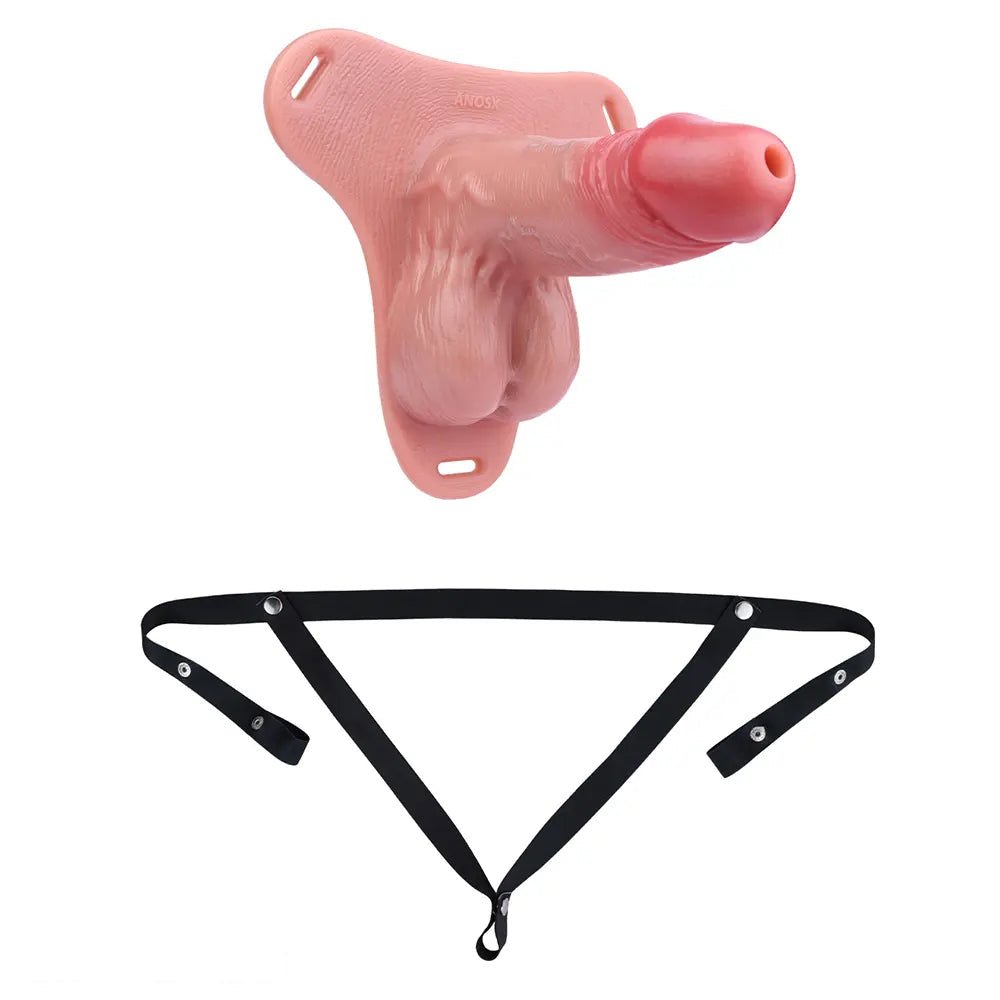 Flesh-tone hollow silicone strap-on dildo with belt straps, photo 8