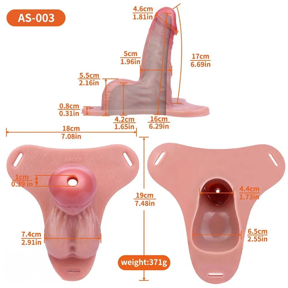 Flesh-tone hollow silicone strap-on dildo with belt straps, photo 9