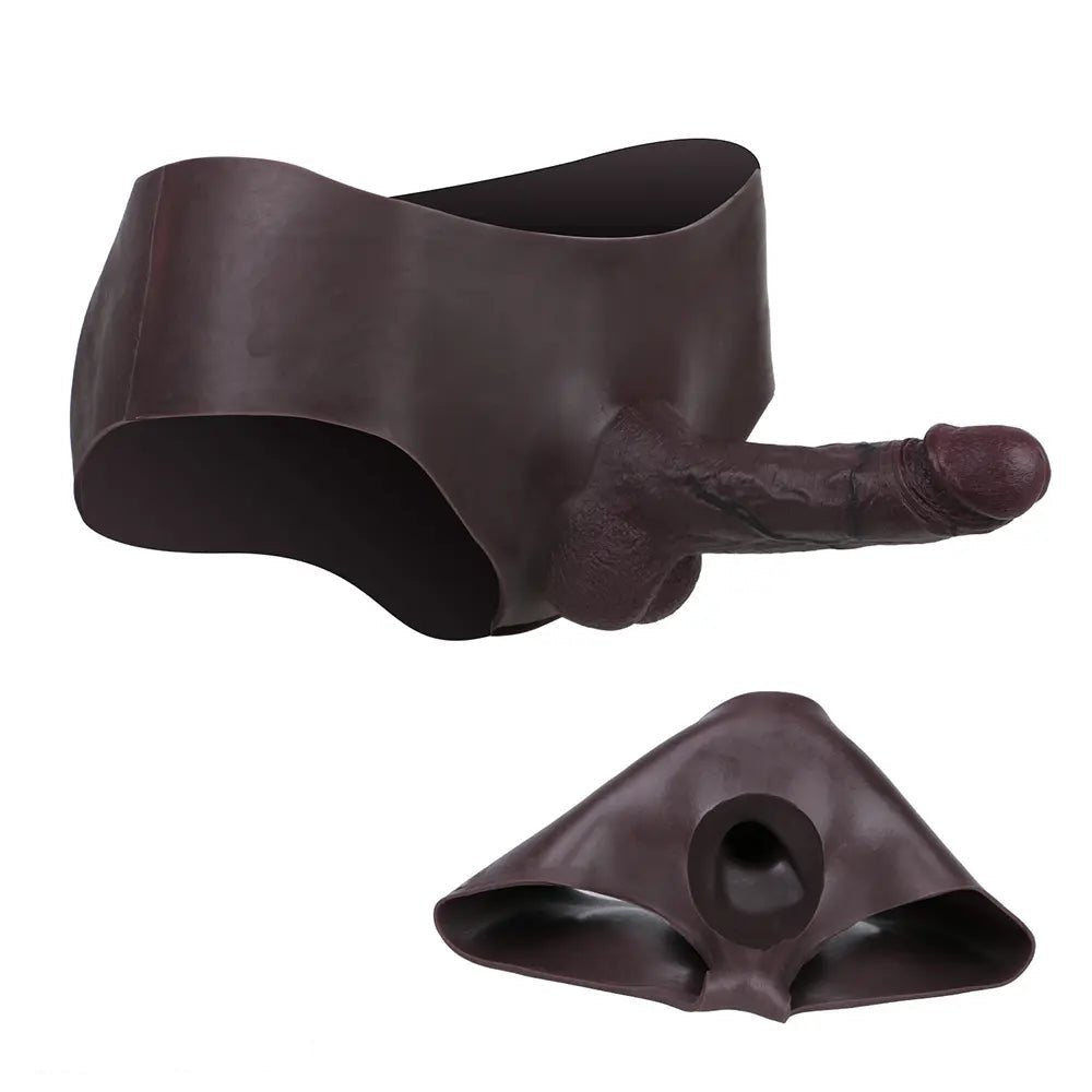 Coffee hollow silicone strap-on dildo harness, photo 1