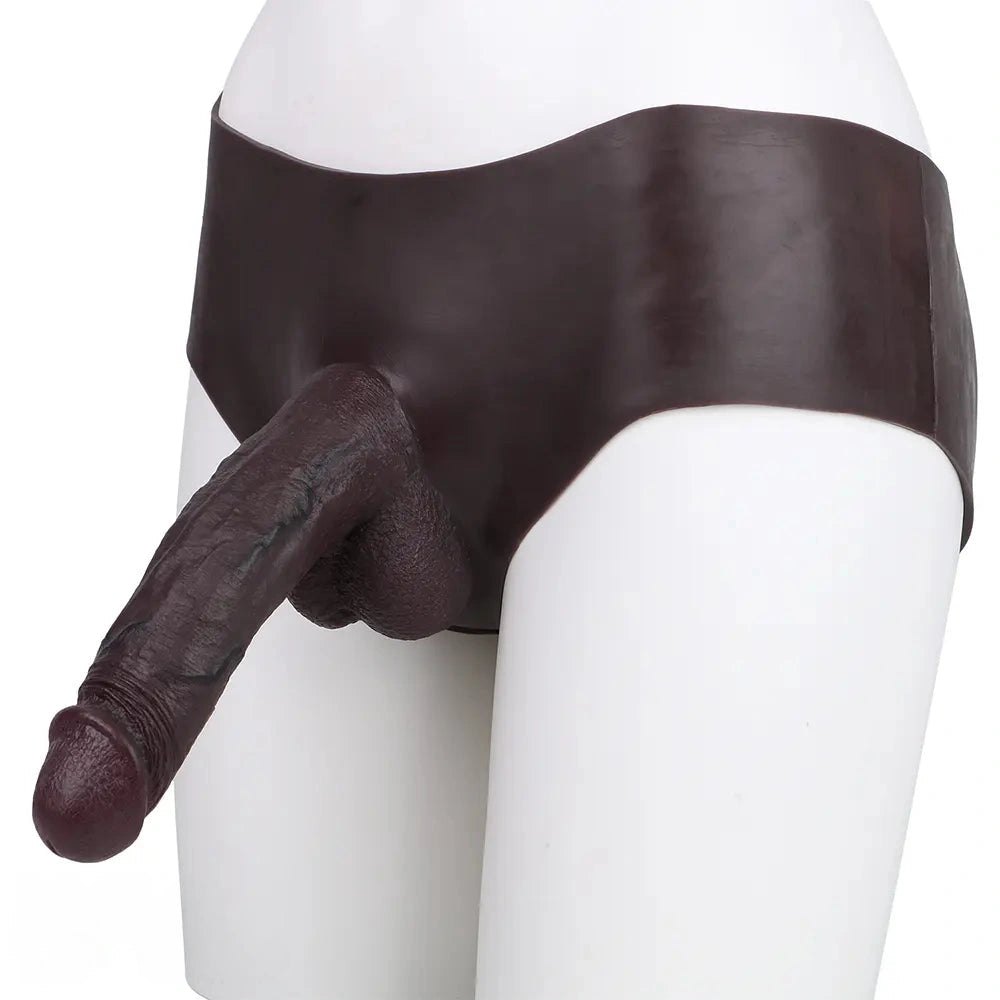 Coffee hollow silicone strap-on dildo harness, photo 14