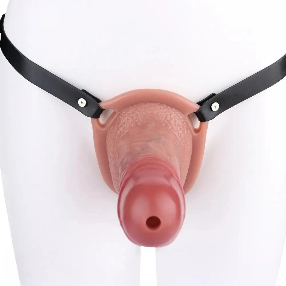 Flesh-tone hollow strap-on dildo with harness straps, photo 10