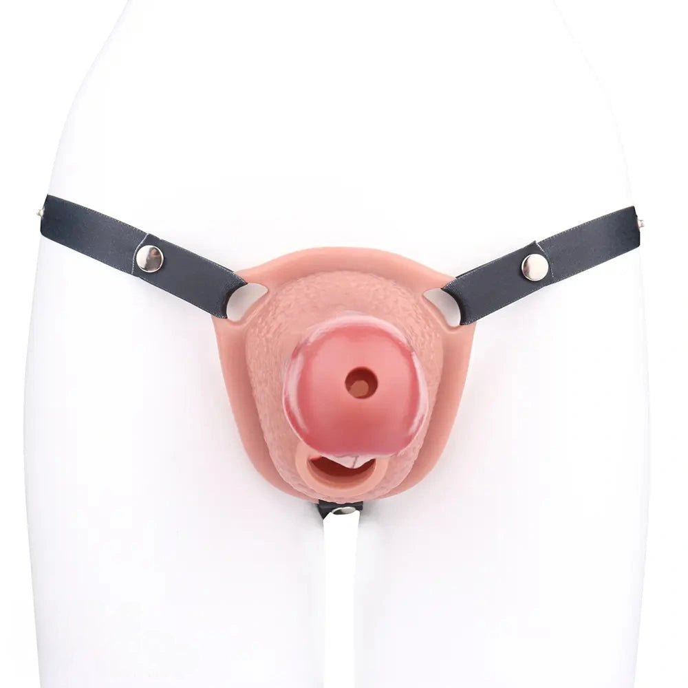 Flesh-tone hollow strap-on dildo with harness straps, photo 11