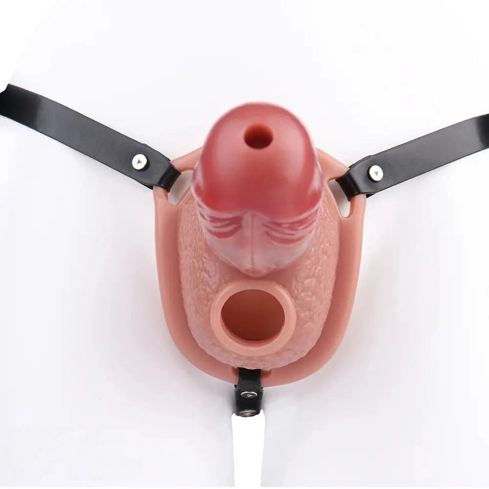 Flesh-tone hollow strap-on dildo with harness straps, photo 15