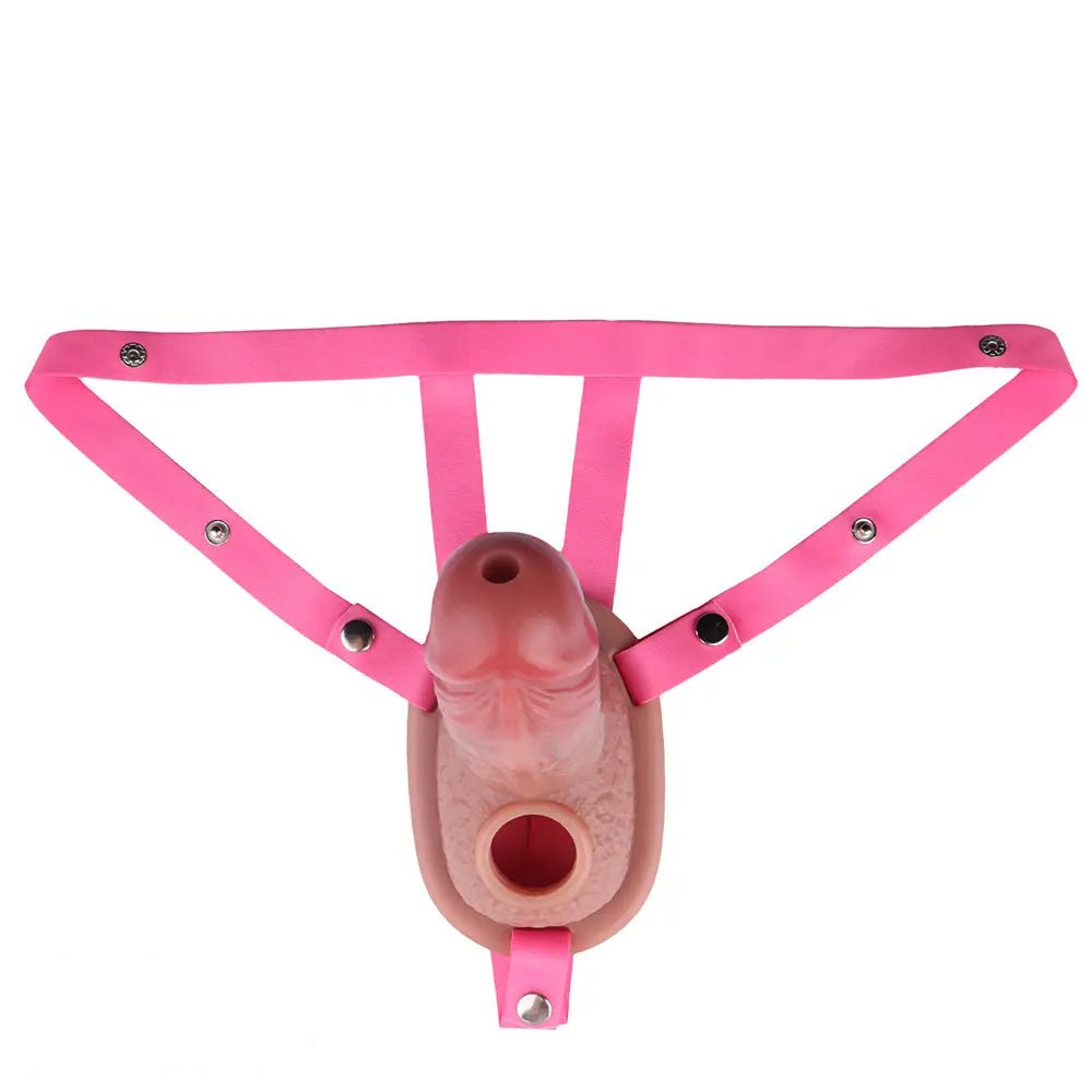 Flesh-tone hollow strap-on dildo with harness straps, photo 3