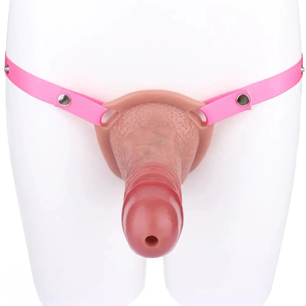 Flesh-tone hollow strap-on dildo with harness straps, photo 8