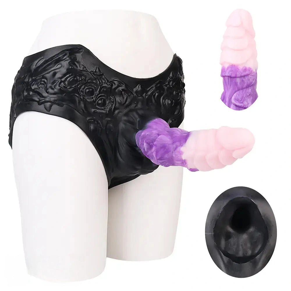 Hollow ridged silicone strap-on dildo, photo 1