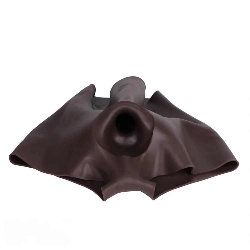 Coffee brown silicone hollow strap-on dildo harness, photo 14