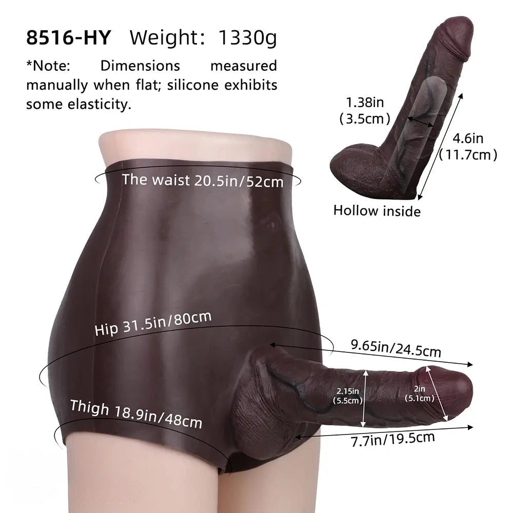 Coffee brown silicone hollow strap-on dildo harness, photo 2
