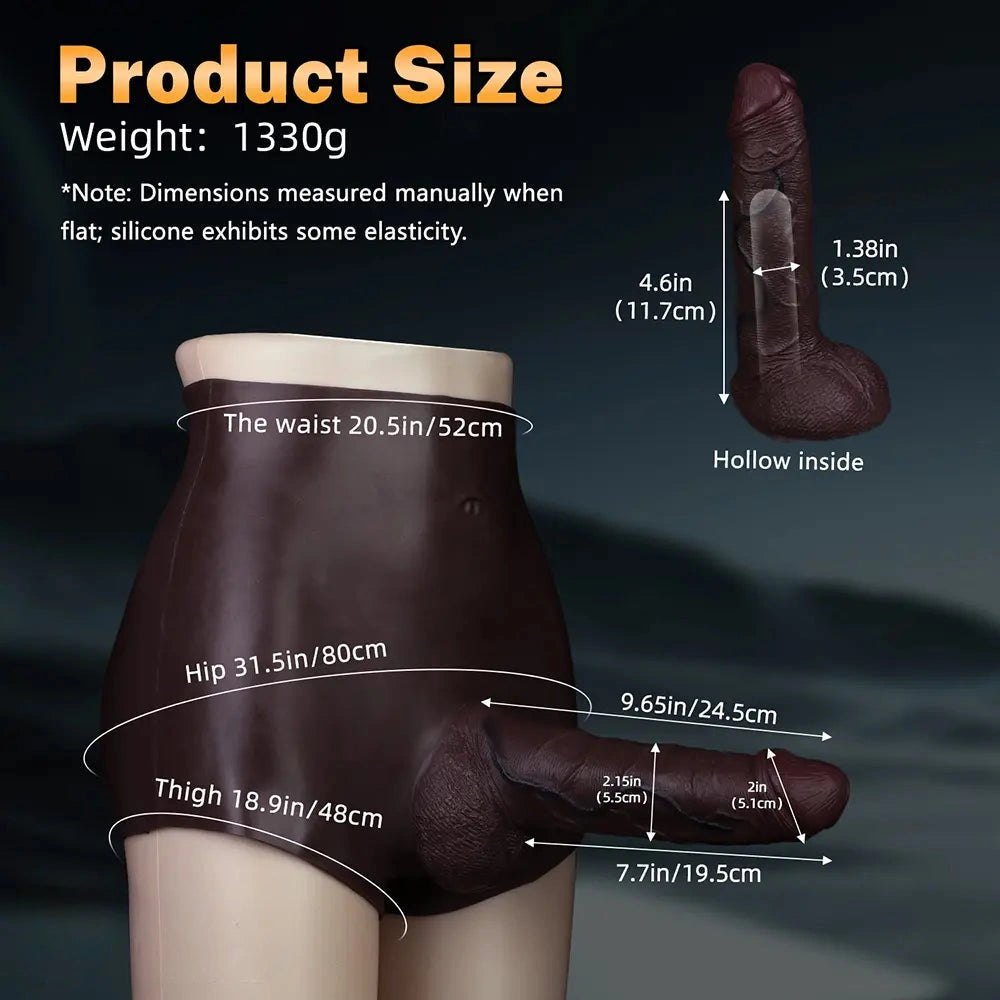Coffee brown silicone hollow strap-on dildo harness, photo 6