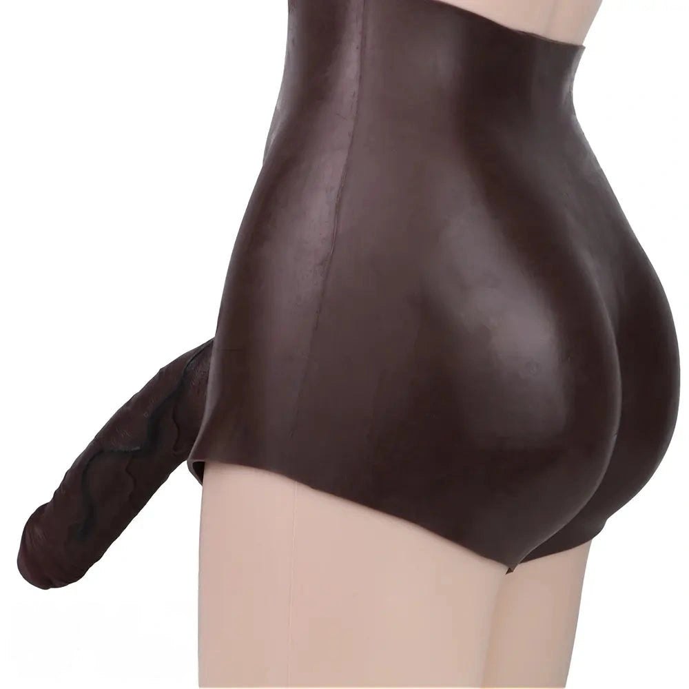 Coffee brown silicone hollow strap-on dildo harness, photo 9