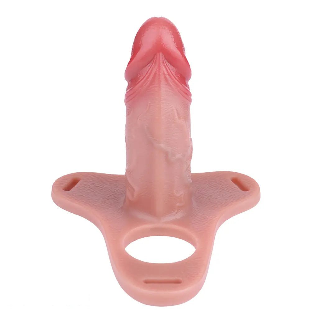 Flesh-toned hollow silicone strap-on dildo with harness, photo 5