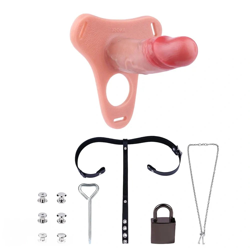 Flesh-toned hollow silicone strap-on dildo with harness, photo 6