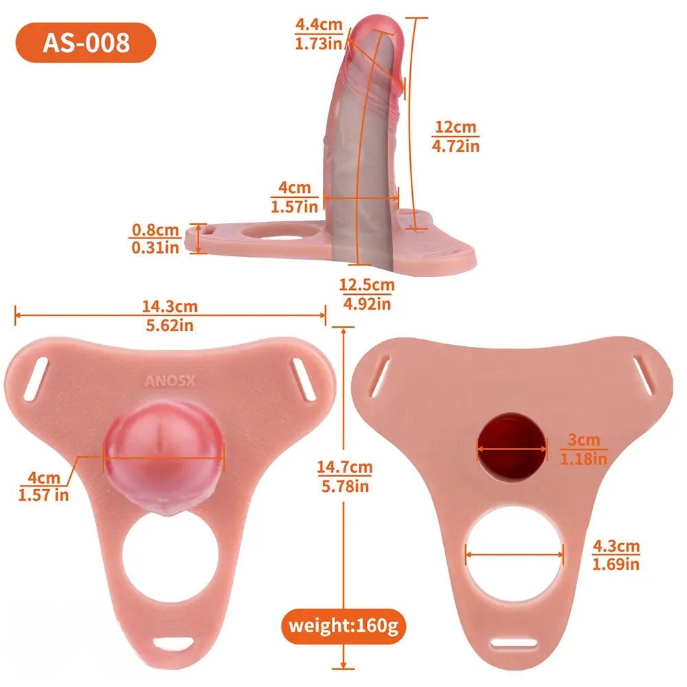 Flesh-toned hollow silicone strap-on dildo with harness, photo 9