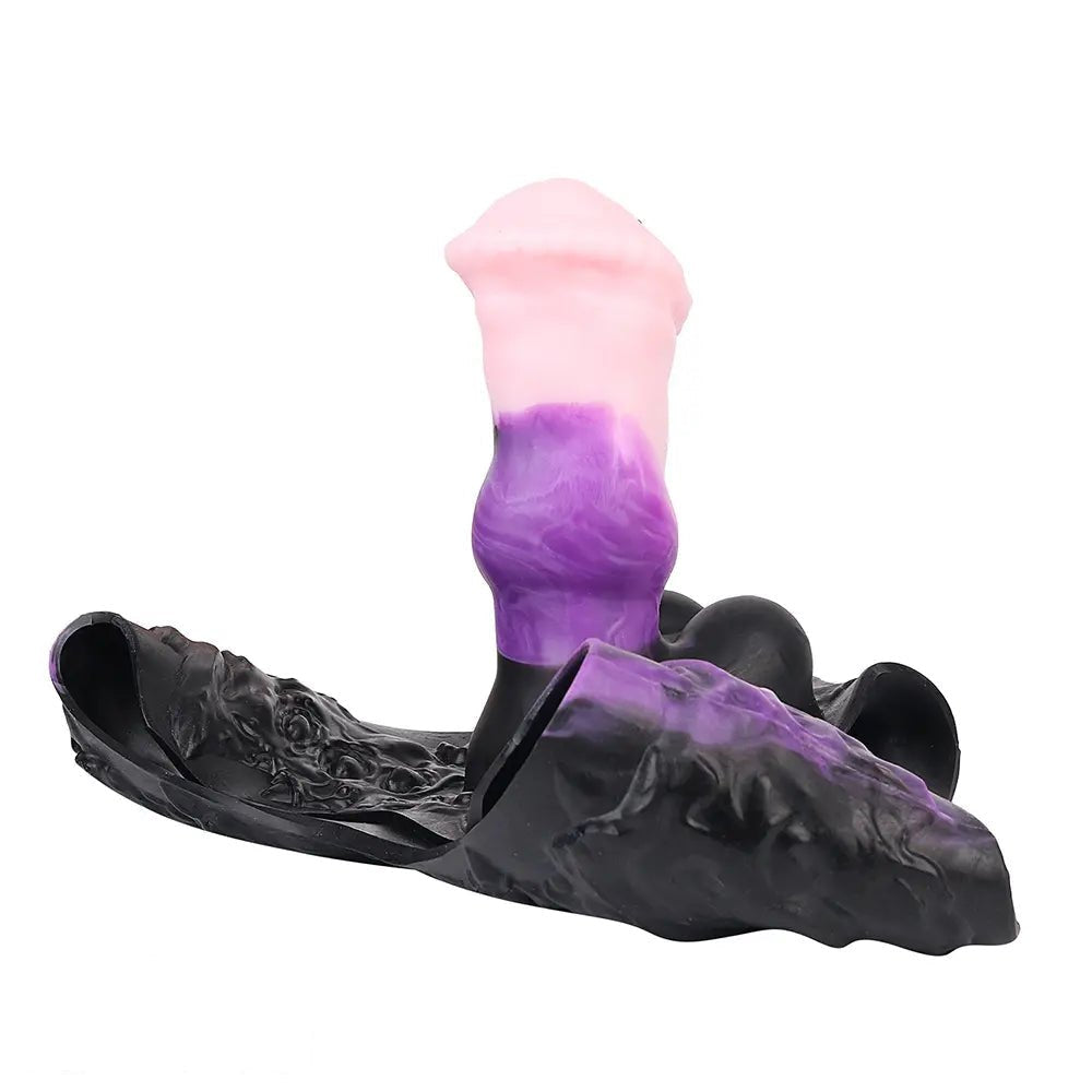 Purple and pink hollow strap-on dildo with black harness, photo 14