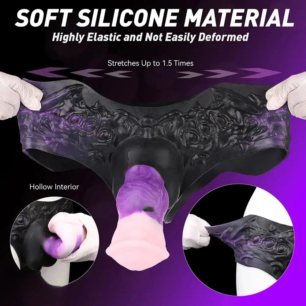 Purple and pink hollow strap-on dildo with black harness, photo 3