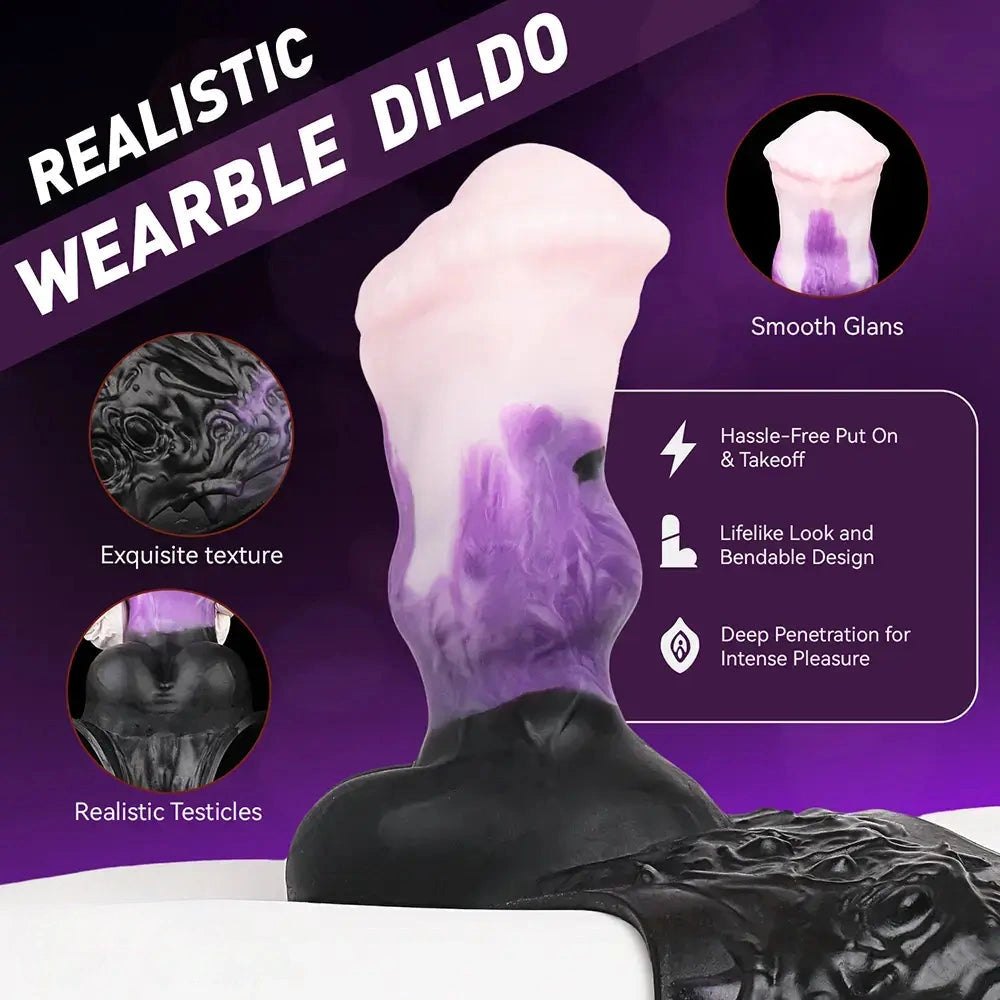 Purple and pink hollow strap-on dildo with black harness, photo 5