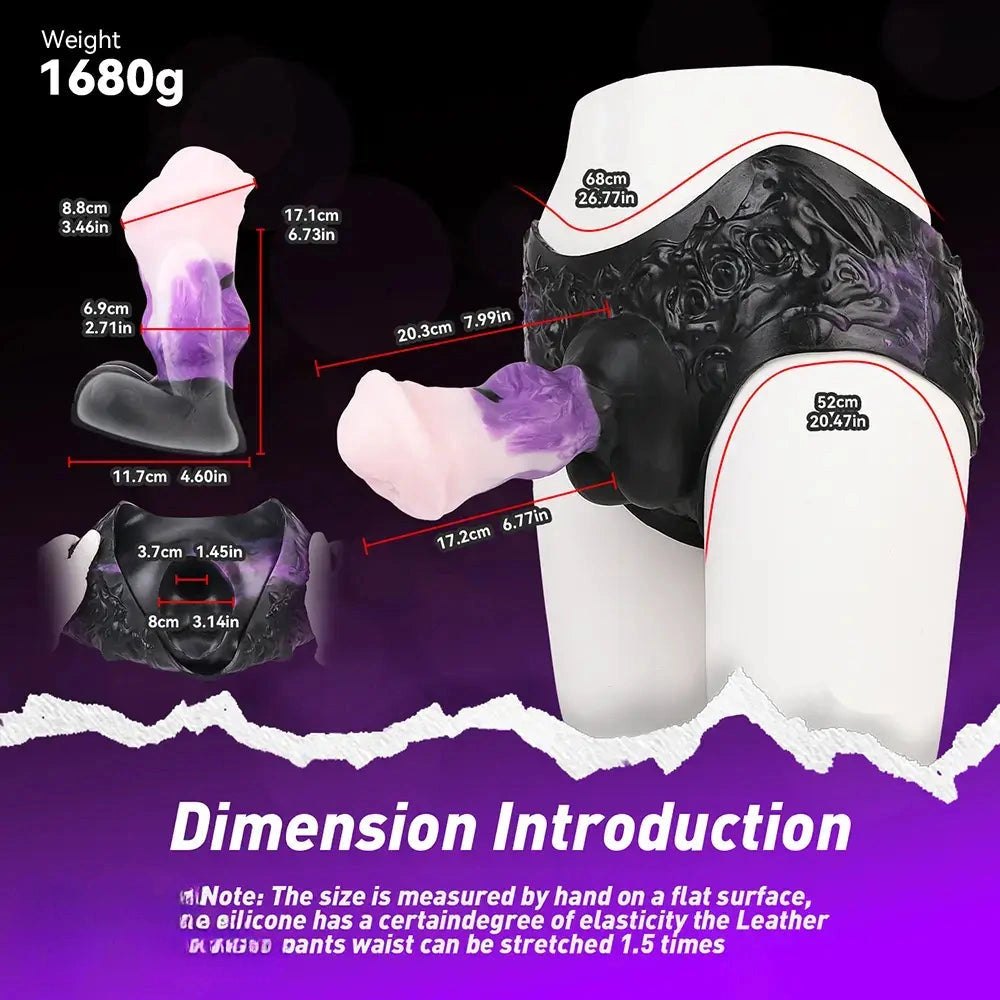 Purple and pink hollow strap-on dildo with black harness, photo 6