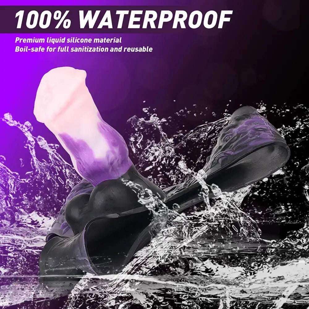Purple and pink hollow strap-on dildo with black harness, photo 7