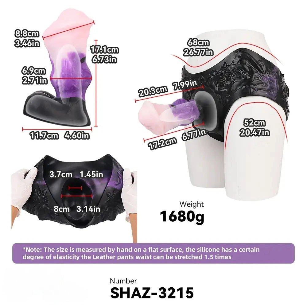 Purple and pink hollow strap-on dildo with black harness, photo 8