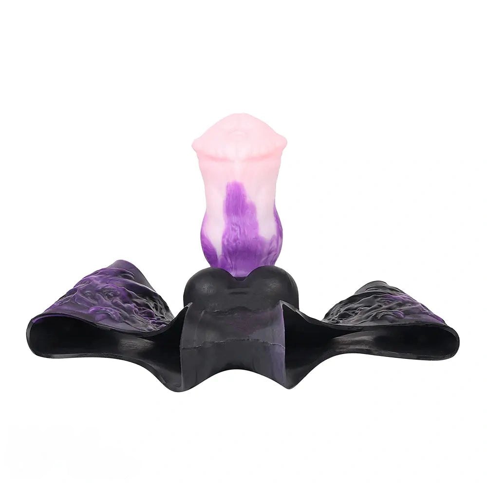 Purple and pink hollow strap-on dildo with black harness, photo 9