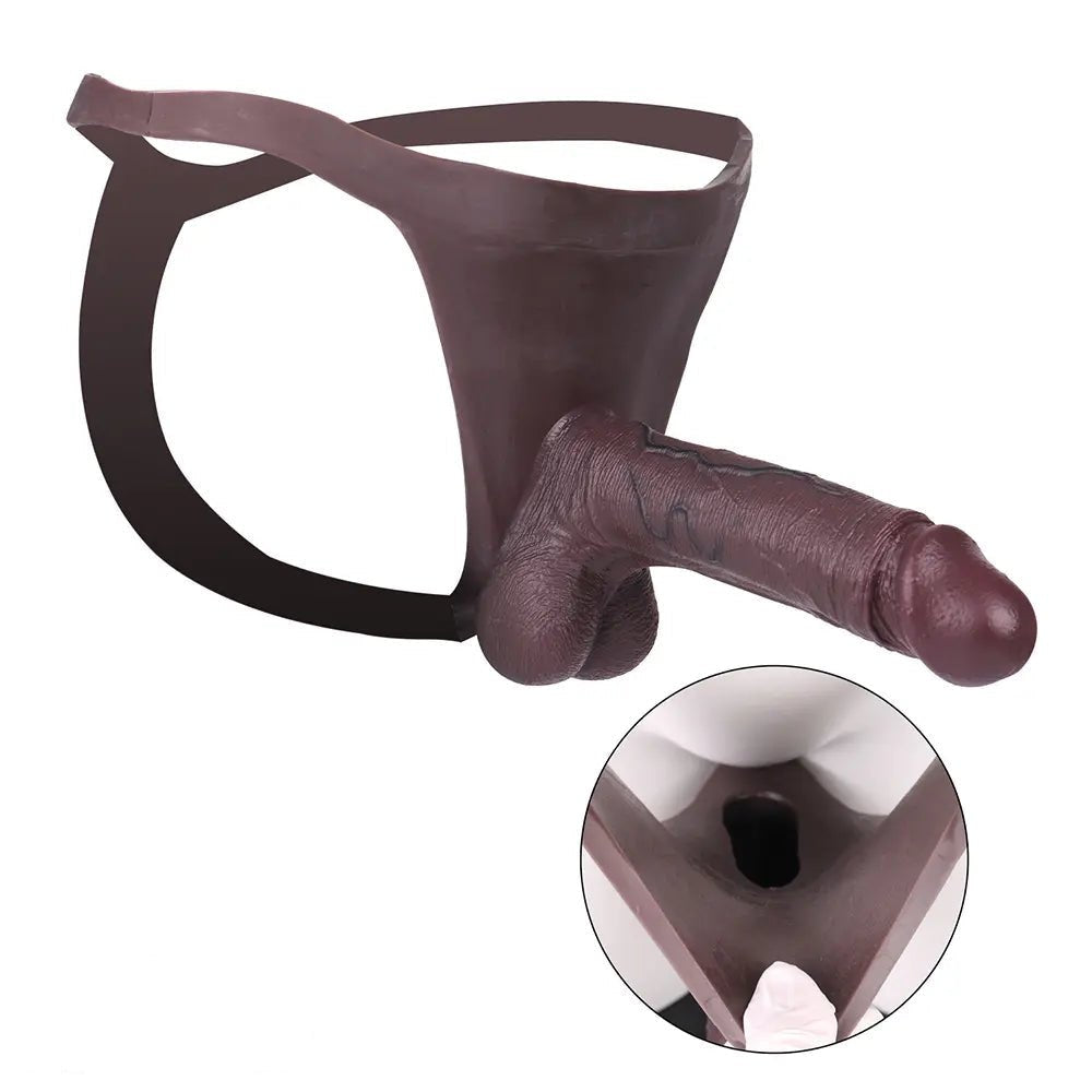Coffee tone hollow strap-on silicone dildo, photo 1