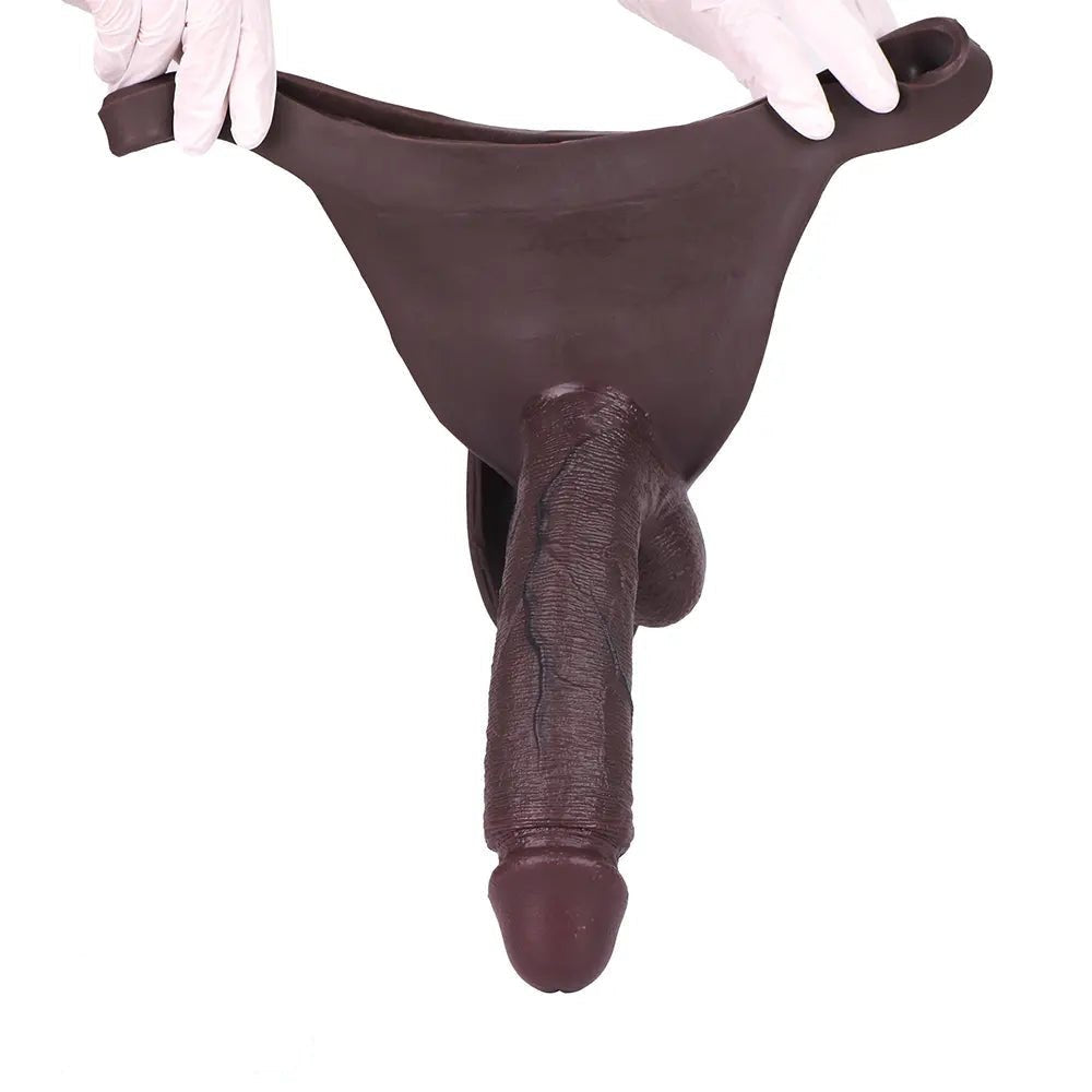 Coffee tone hollow strap-on silicone dildo, photo 13