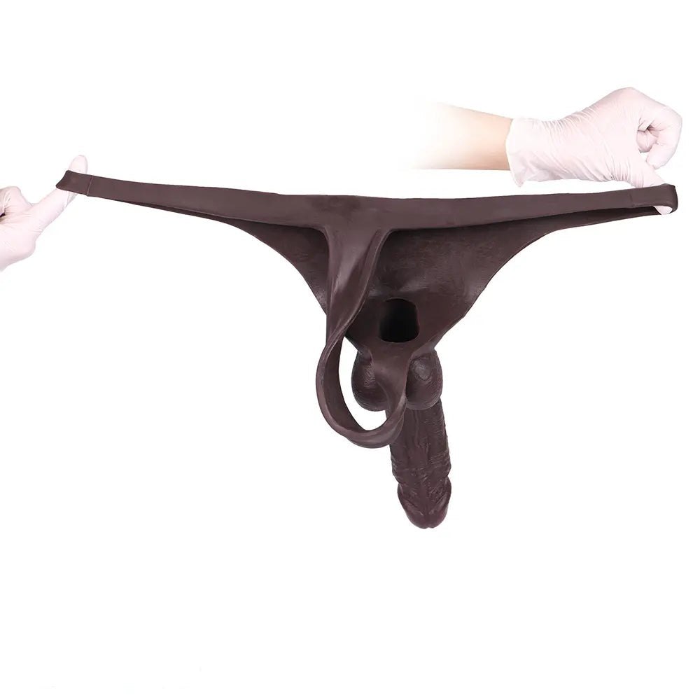 Coffee tone hollow strap-on silicone dildo, photo 14