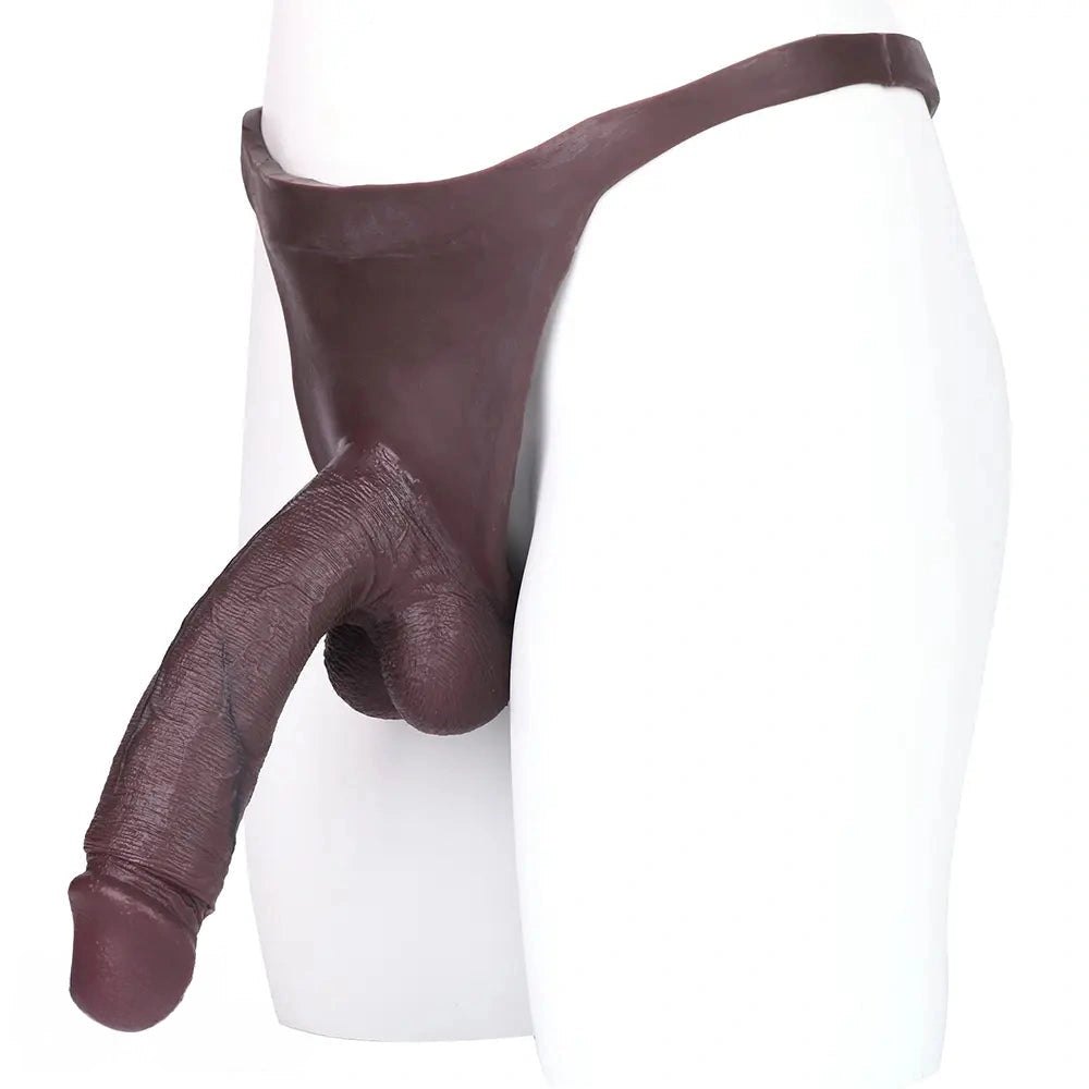 Coffee tone hollow strap-on silicone dildo, photo 15