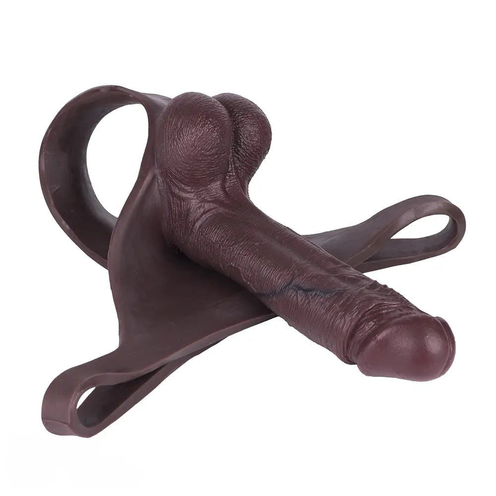 Coffee tone hollow strap-on silicone dildo, photo 9