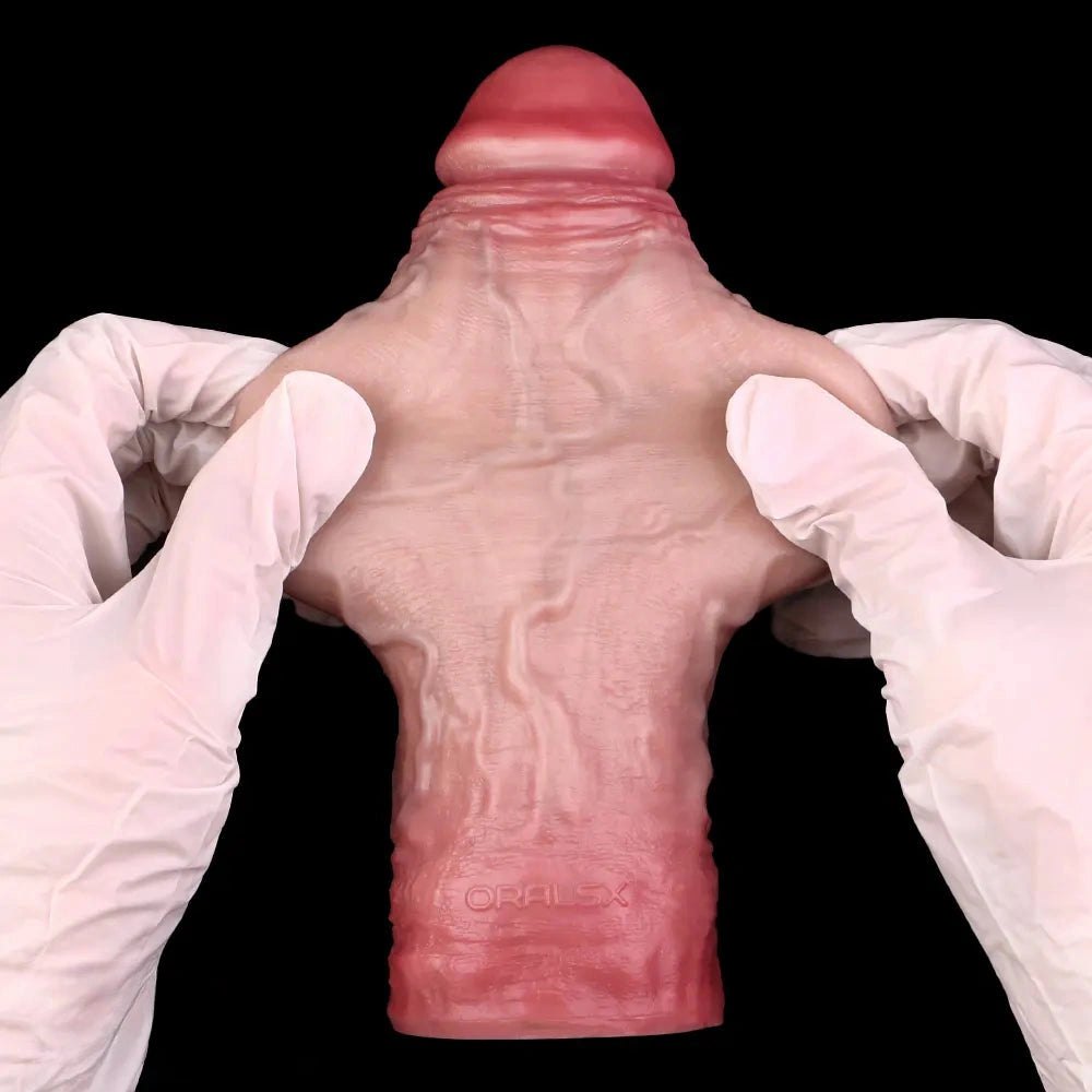 Flesh-tone veined silicone dildo sleeve, photo 13