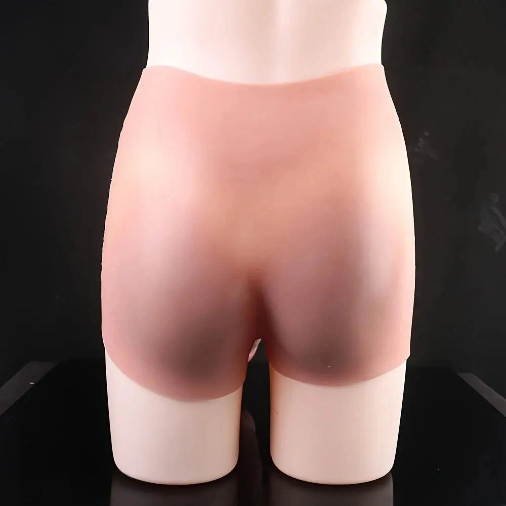 Flesh-toned hollow wearable silicone dildo with harness, photo 4