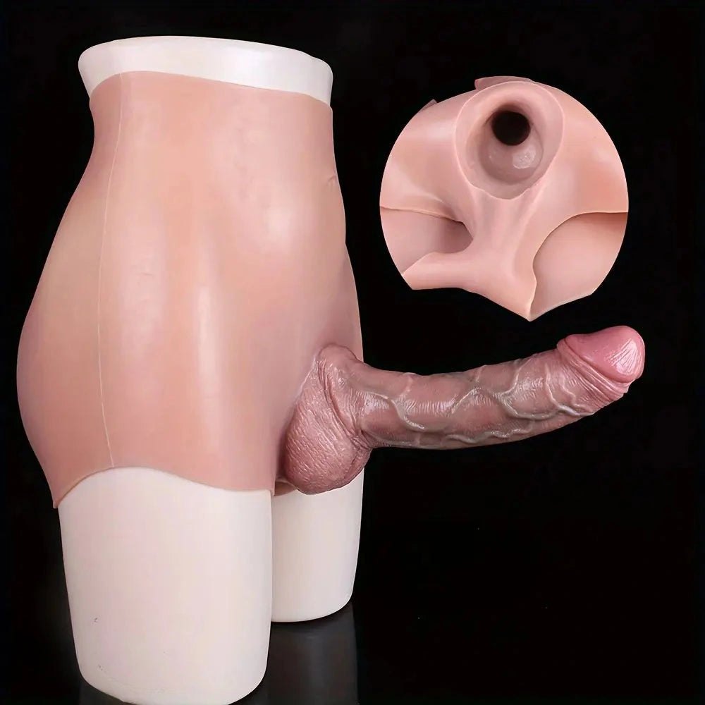 Flesh-toned hollow wearable silicone dildo with harness, photo 5